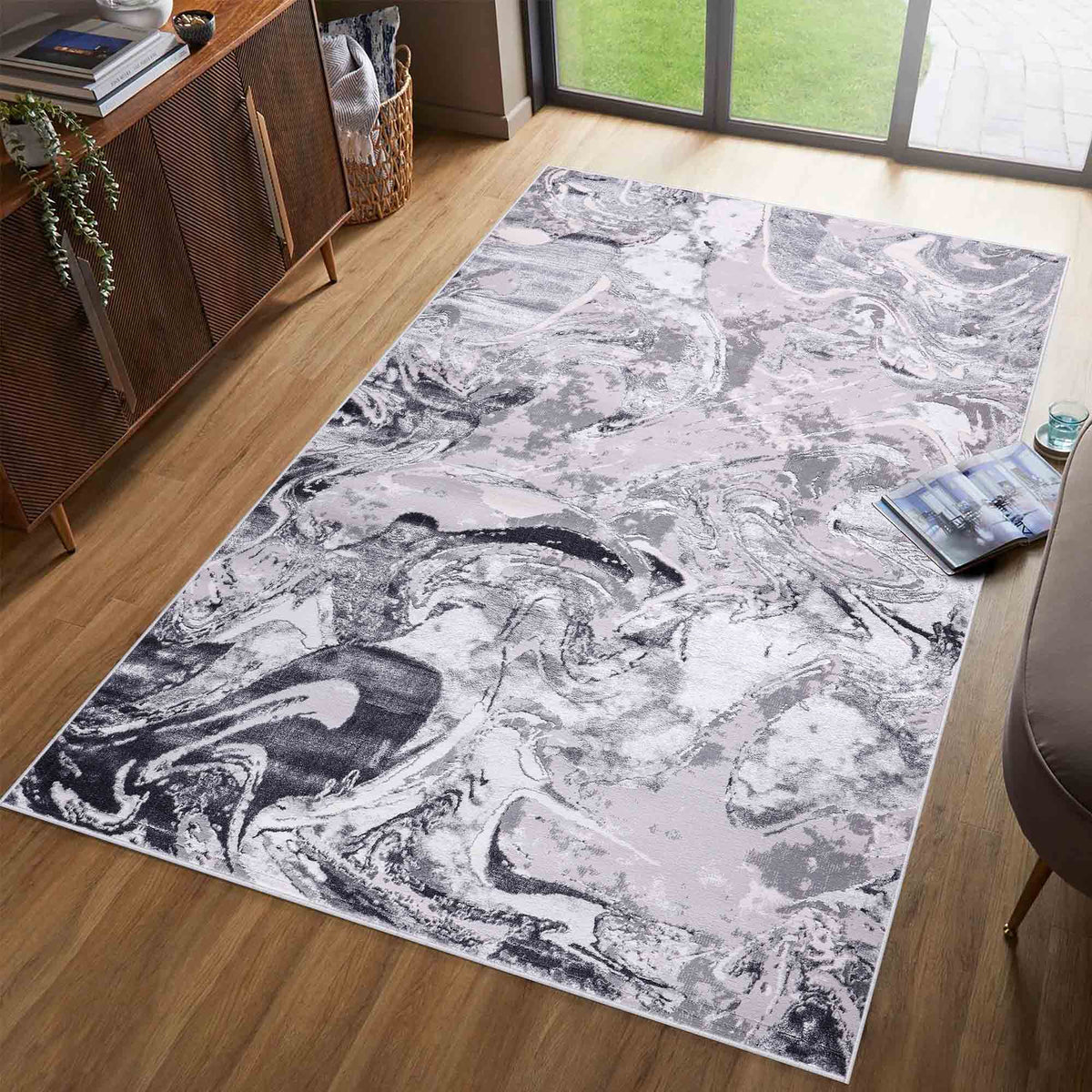 Emperor Metallic Abstract Rug - Solarius