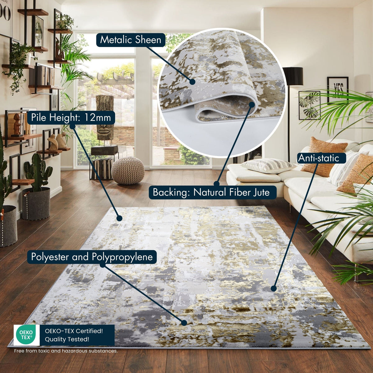 Emperor Metallic Abstract Rug - Styra