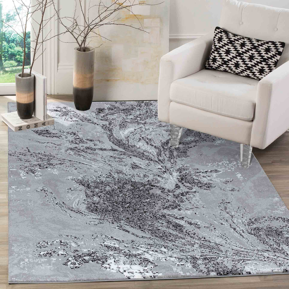 Serenity Metallic Abstract Rug - Water Flow