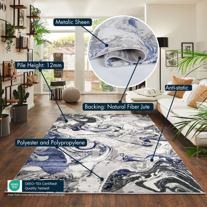 Emperor Metallic Abstract Rug - Solarius