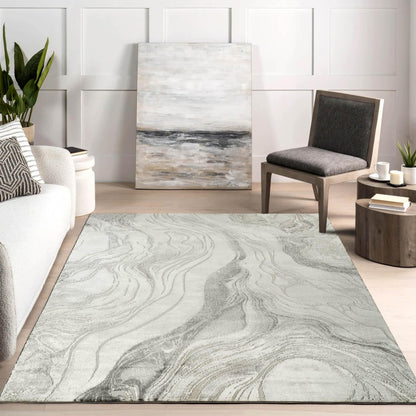 Novu Metallic Abstract Rug - Stream