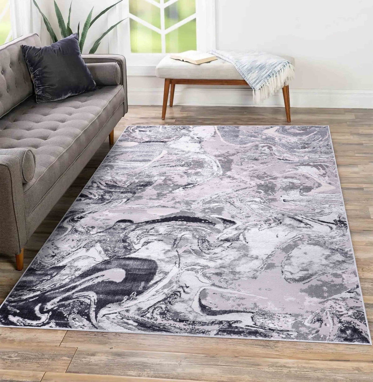 Emperor Metallic Abstract Rug - Solarius
