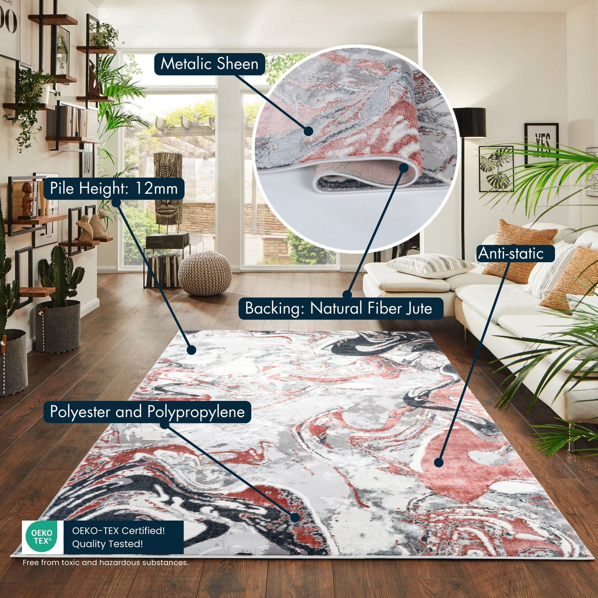 Emperor Metallic Abstract Rug - Solarius