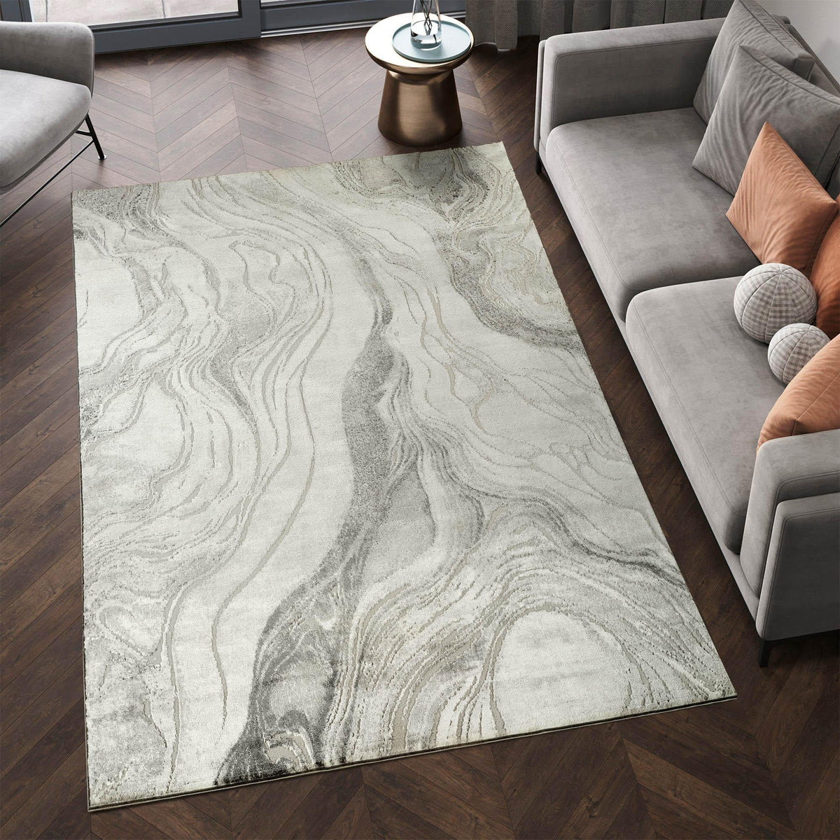 Novu Metallic Abstract Rug - Stream
