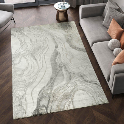 Novu Metallic Abstract Rug - Stream