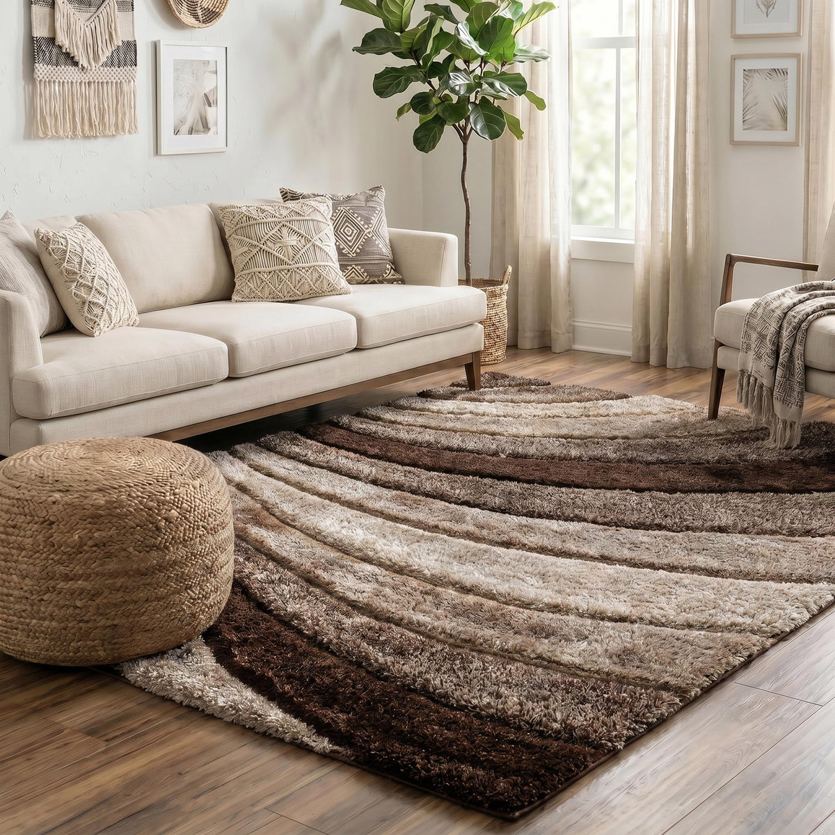 California Hand-Carved Shaggy Rug - Waves