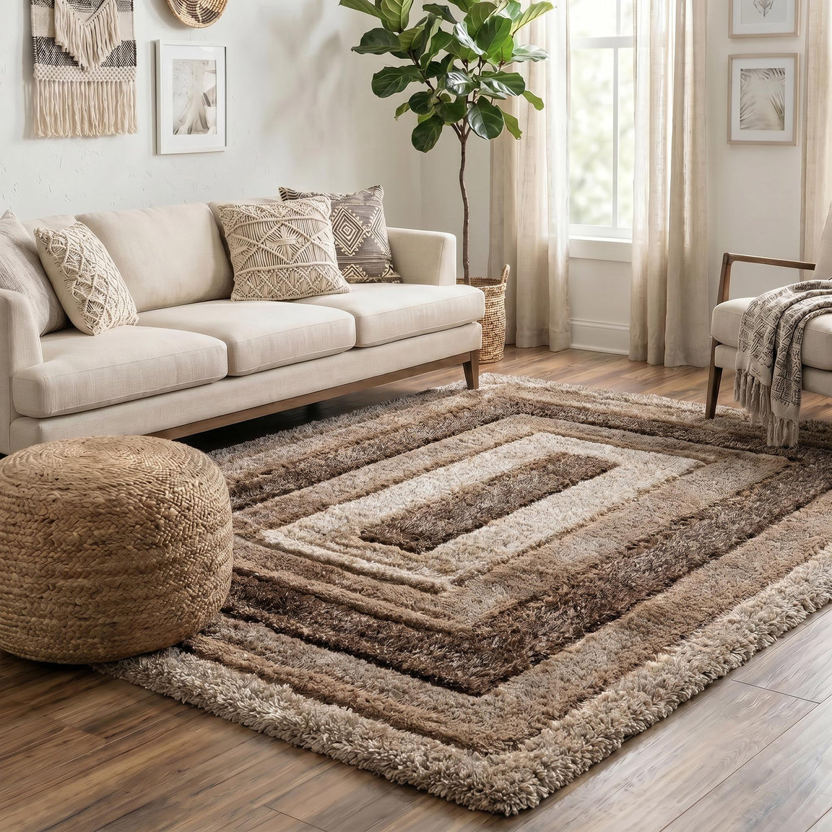 California Hand-Carved Shaggy Rug - Bordered
