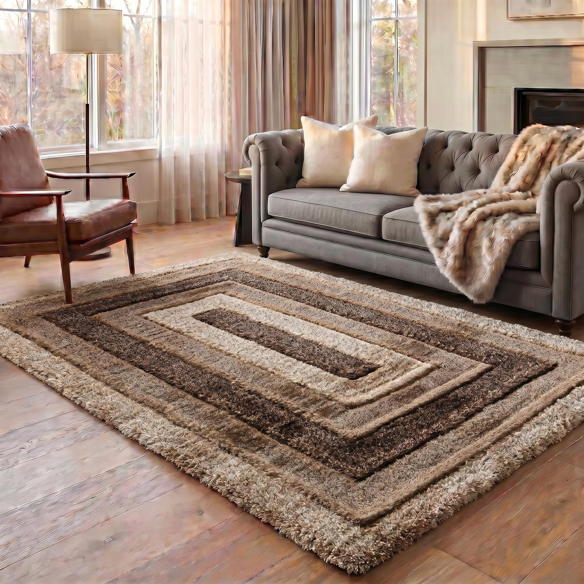 California Hand-Carved Shaggy Rug - Bordered