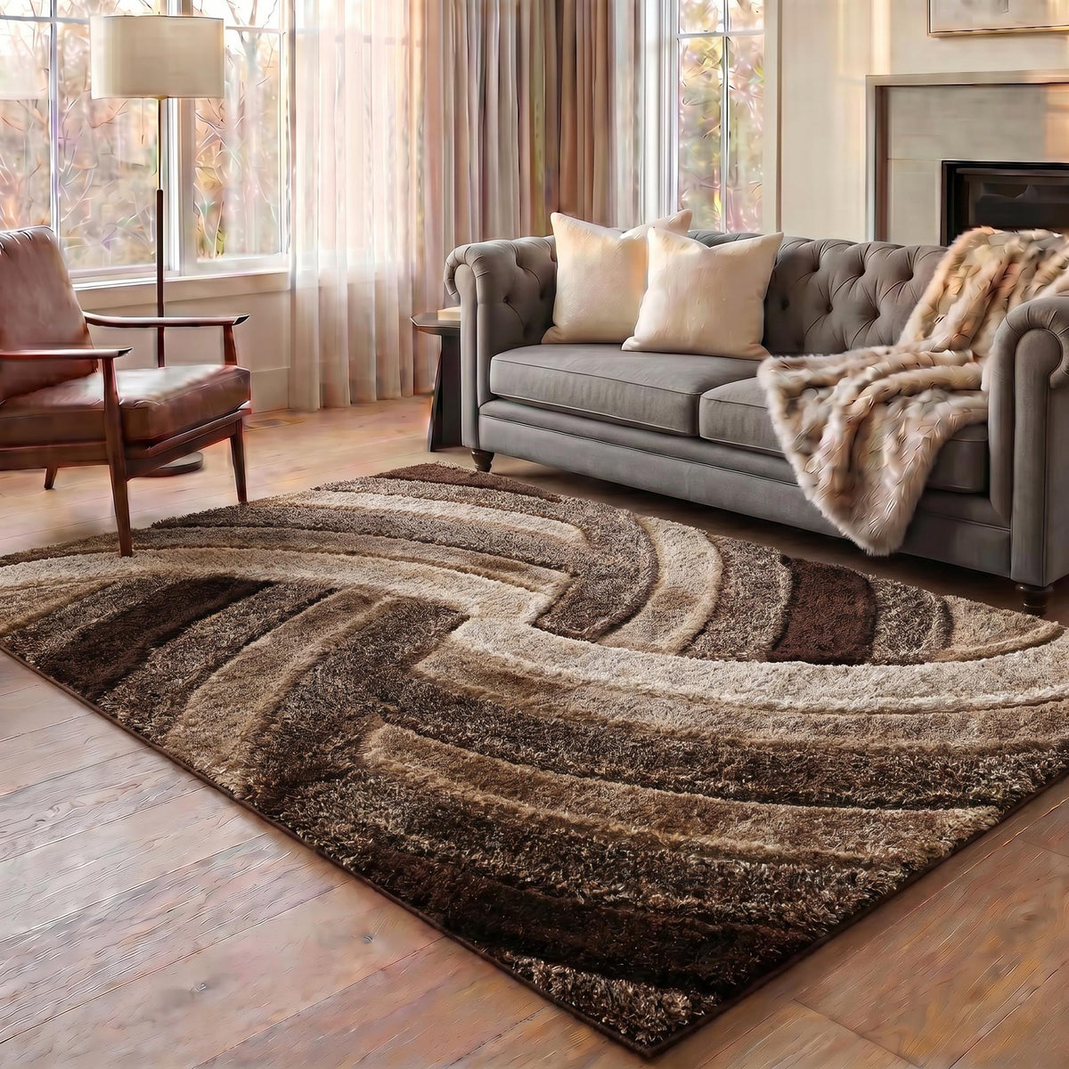 California Hand-Carved Shaggy Rug - Swirl