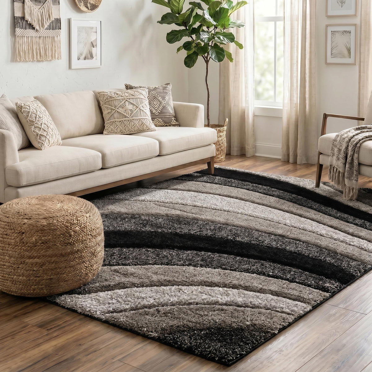 California Hand-Carved Shaggy Rug - Waves