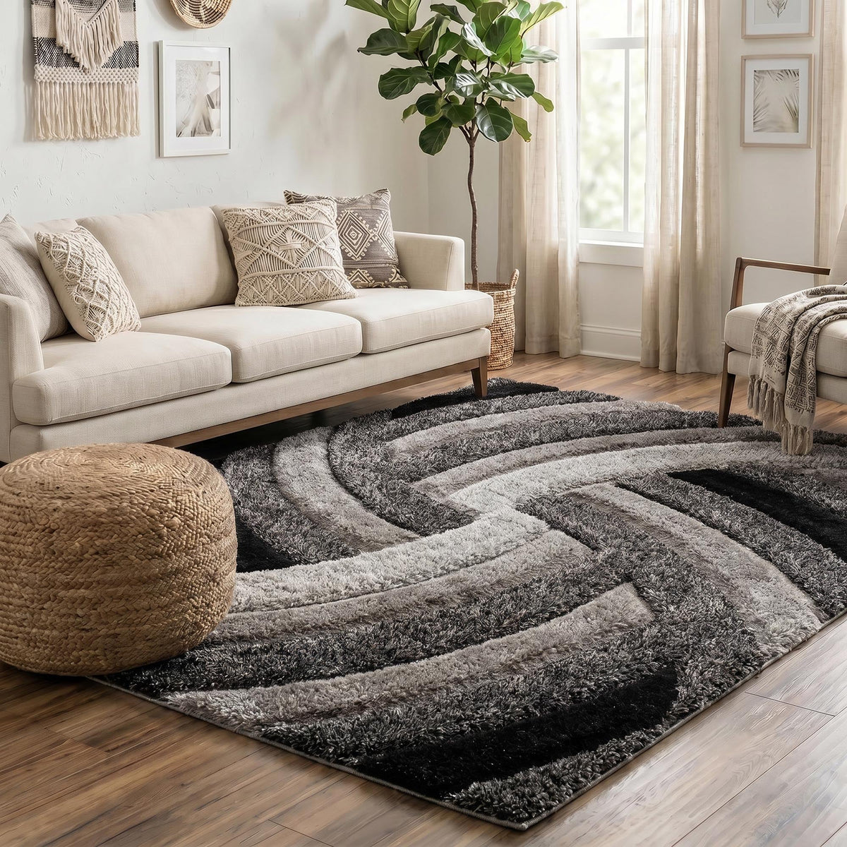 California Hand-Carved Shaggy Rug - Swirl