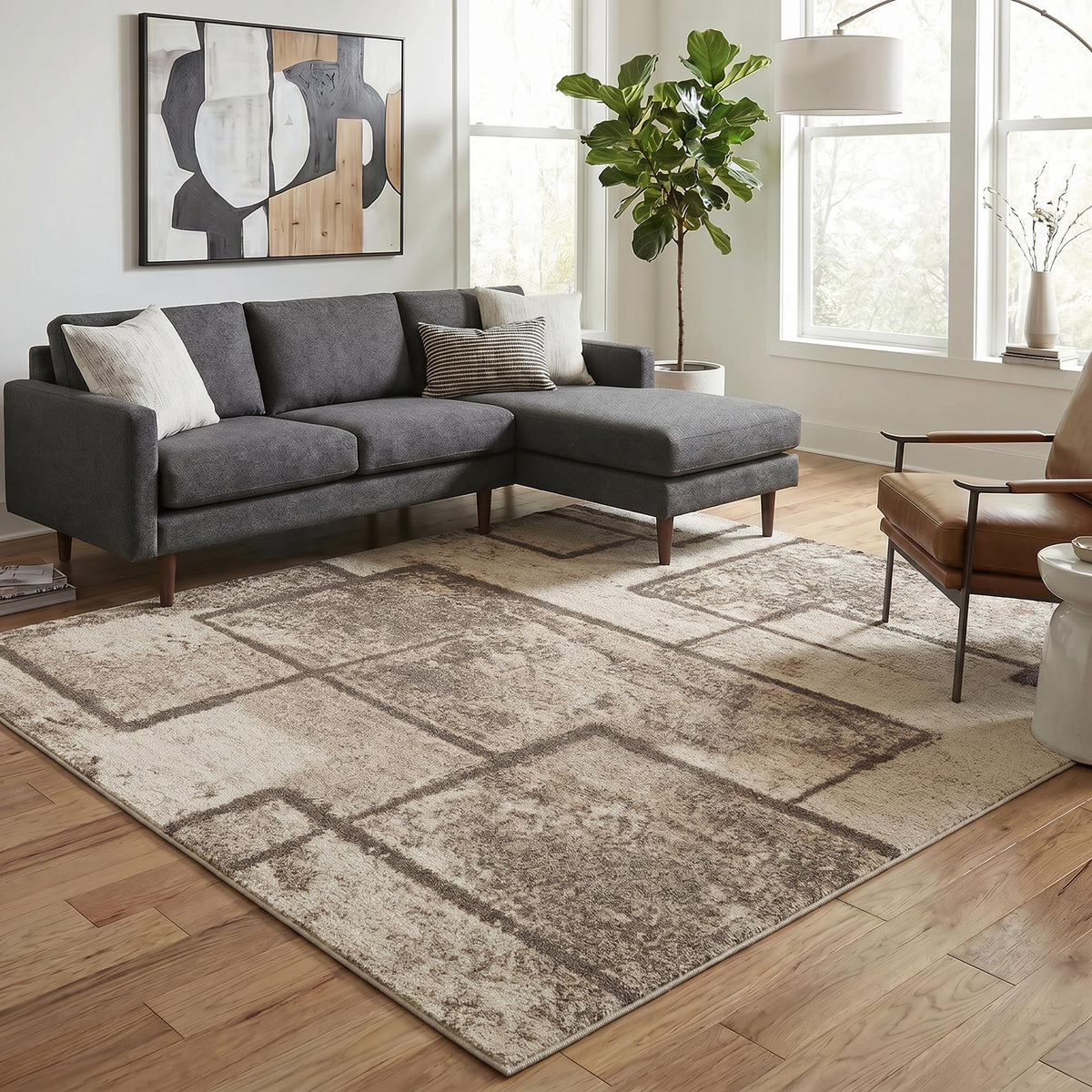 Rhodes Neutral Geometric Rug - Enigma