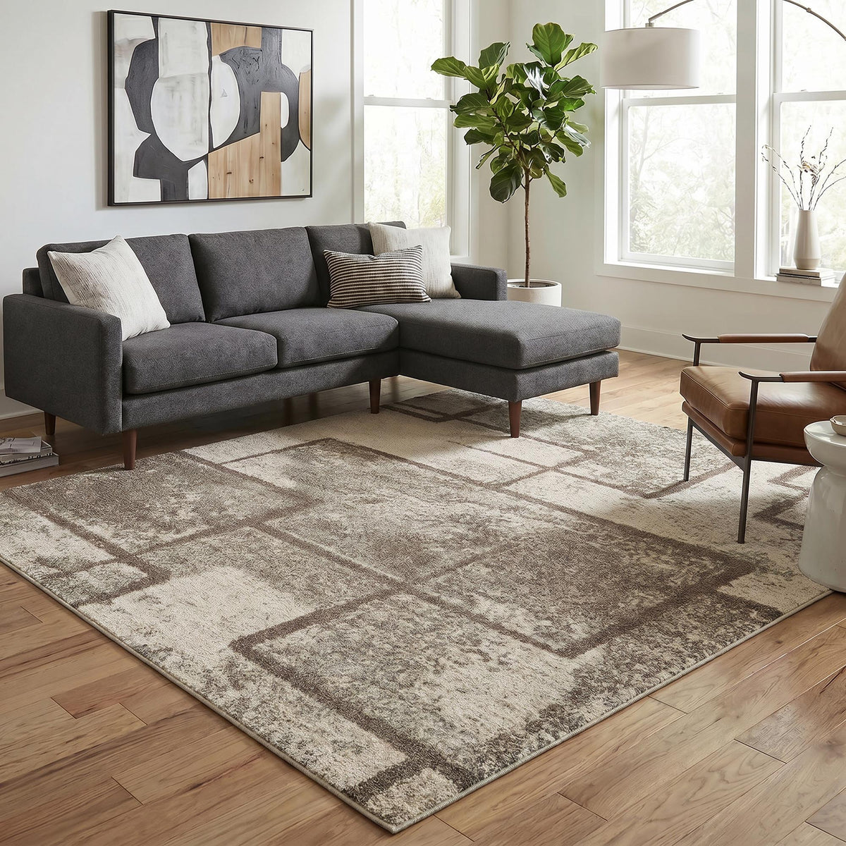Rhodes Neutral Geometric Rug - Enigma