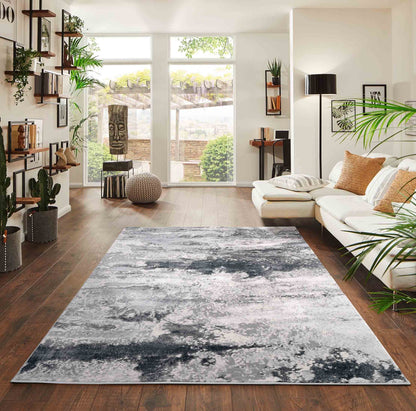 Emperor Metallic Abstract Rug - Onyx