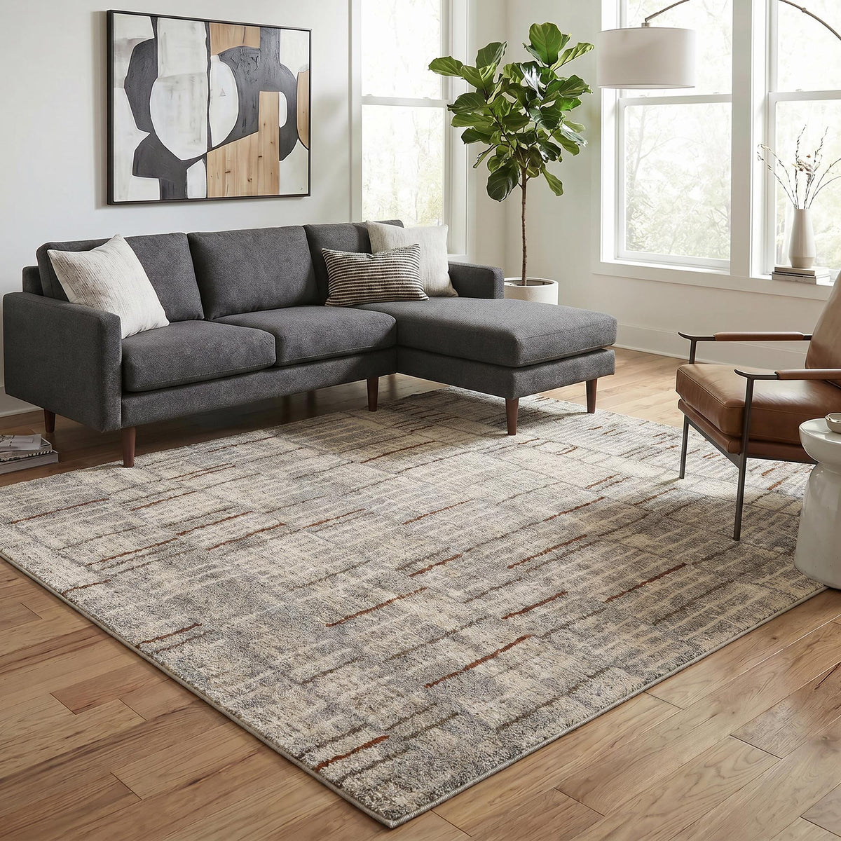 Rhodes Neutral Geometric Rug - Hatch