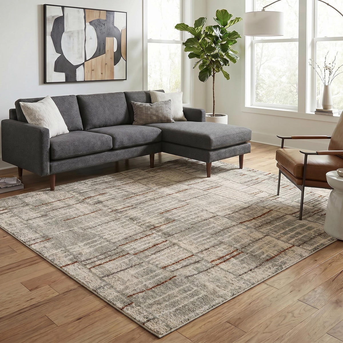 Rhodes Neutral Geometric Rug - Hatch
