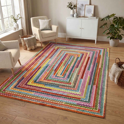Rainbow Carved Rug - Braided
