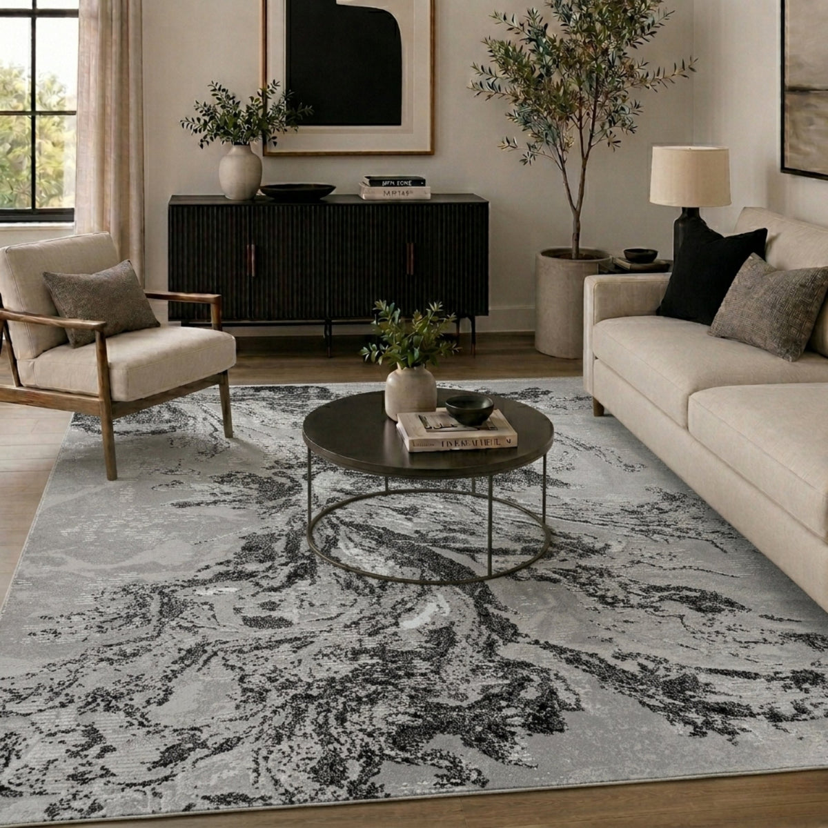 Serenity Metallic Abstract Rug - Water Flow