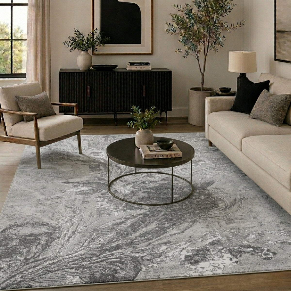 Serenity Metallic Abstract Rug - Water Flow