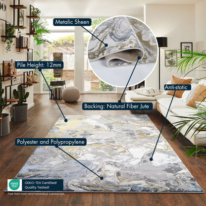 Emperor Metallic Abstract Rug - Solarius