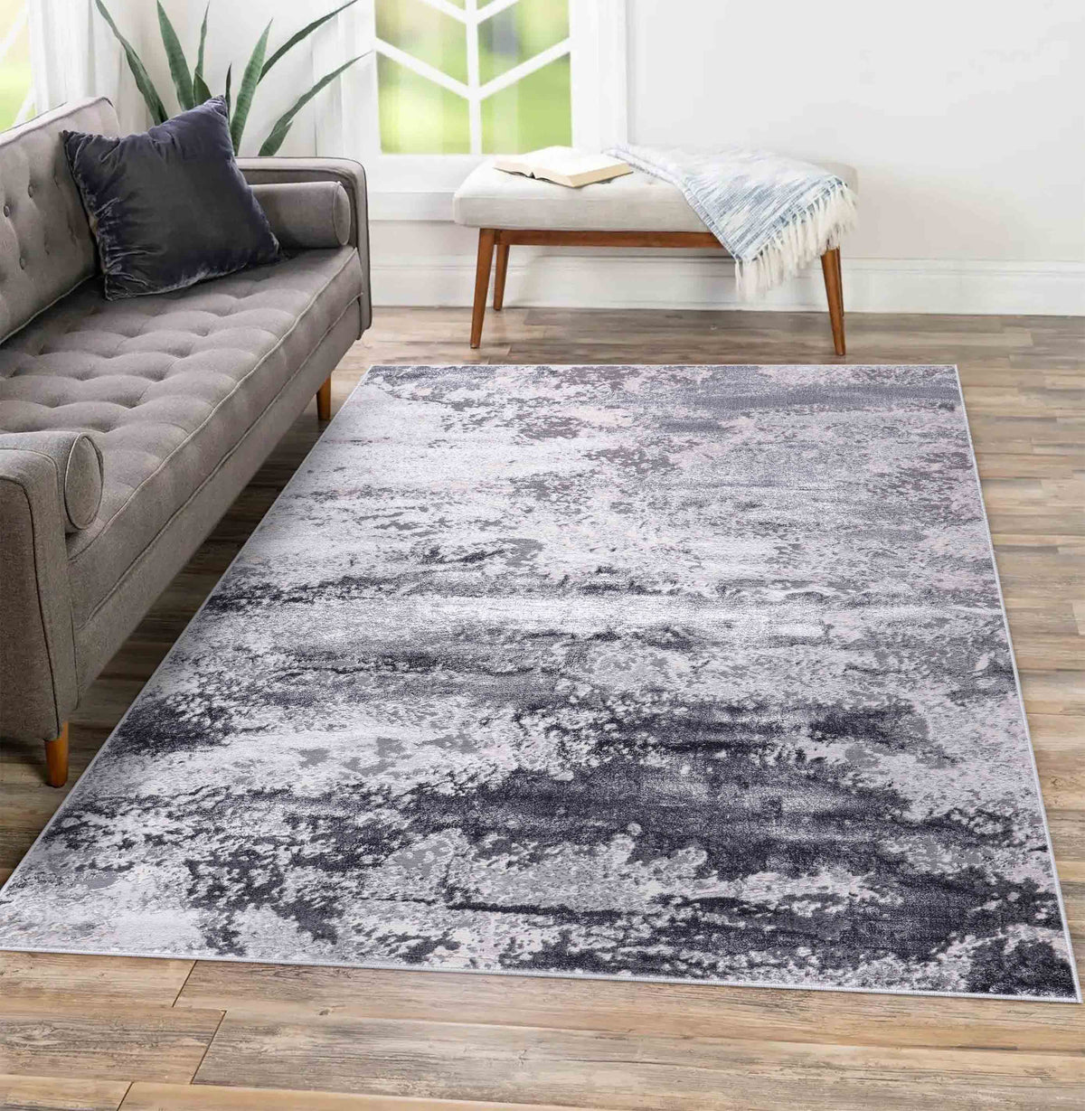 Emperor Metallic Abstract Rug - Onyx