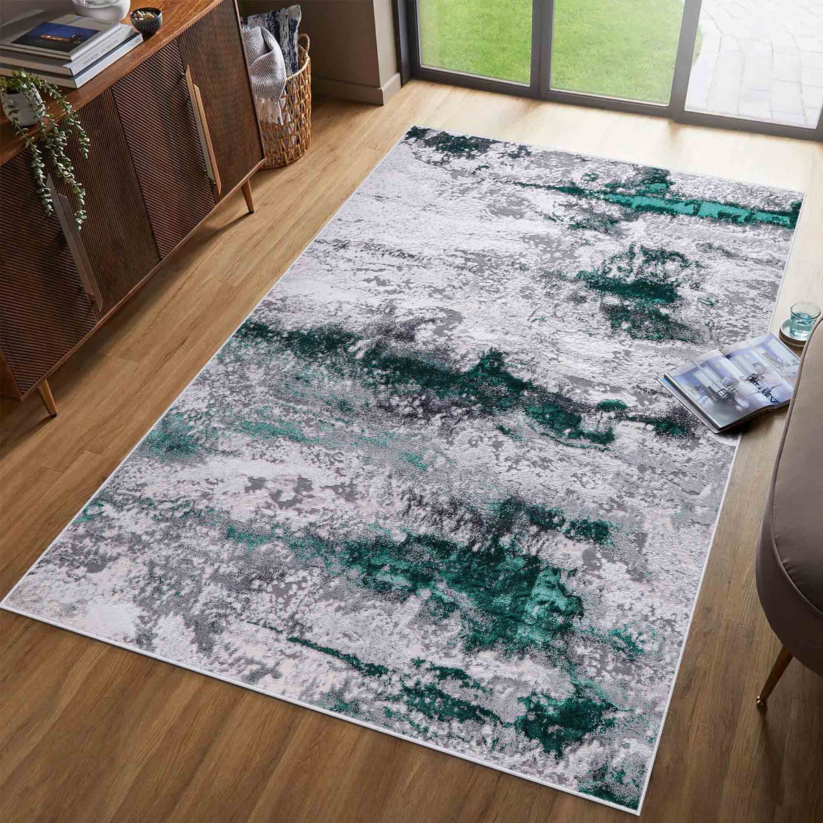 Emperor Metallic Abstract Rug - Onyx