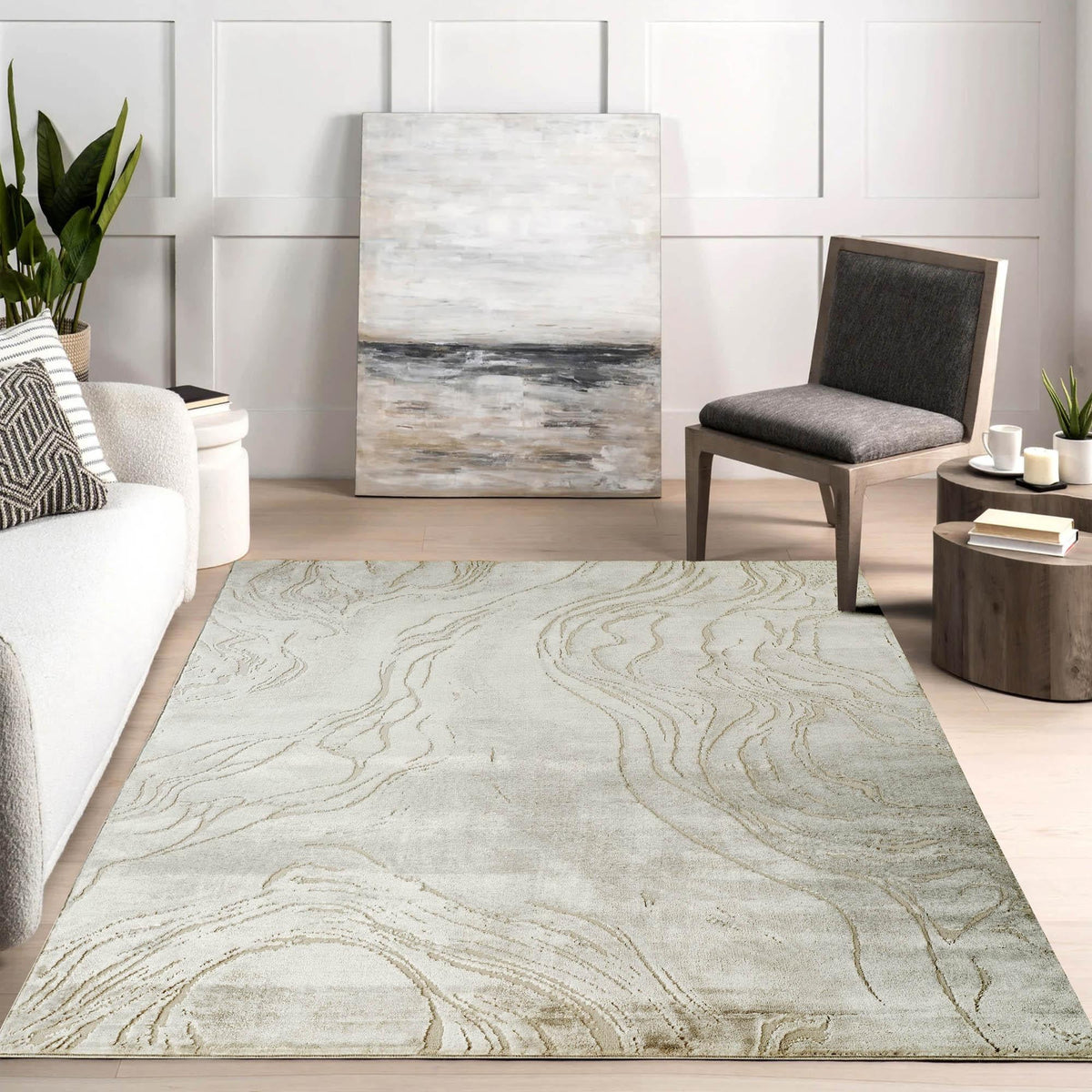 Novu Metallic Abstract Rug - Stream