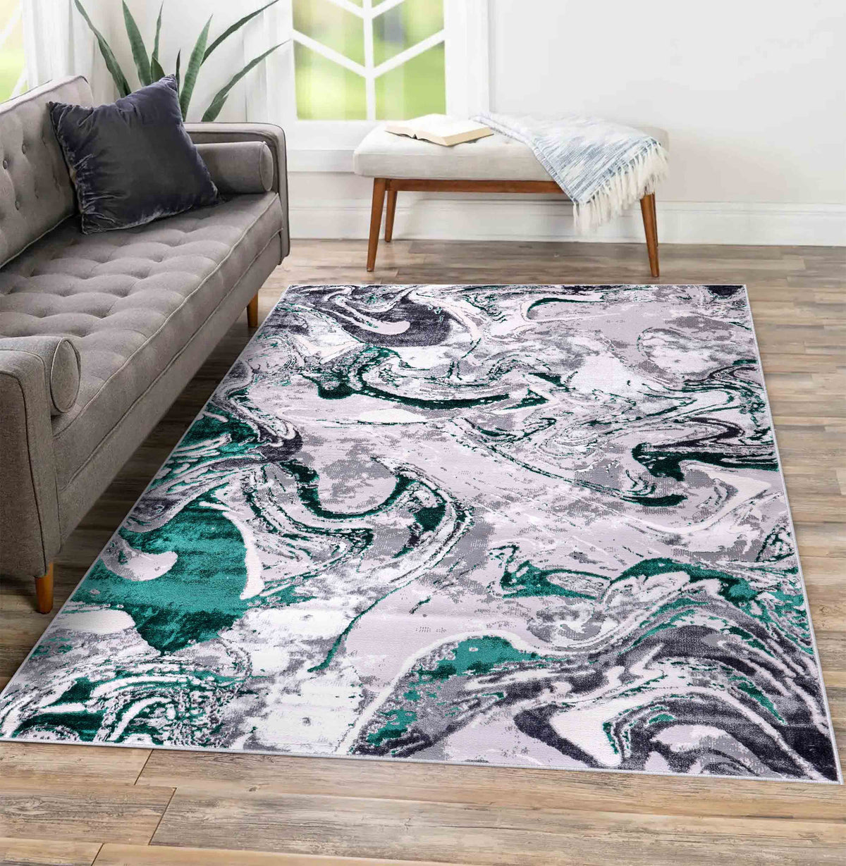Emperor Metallic Abstract Rug - Solarius