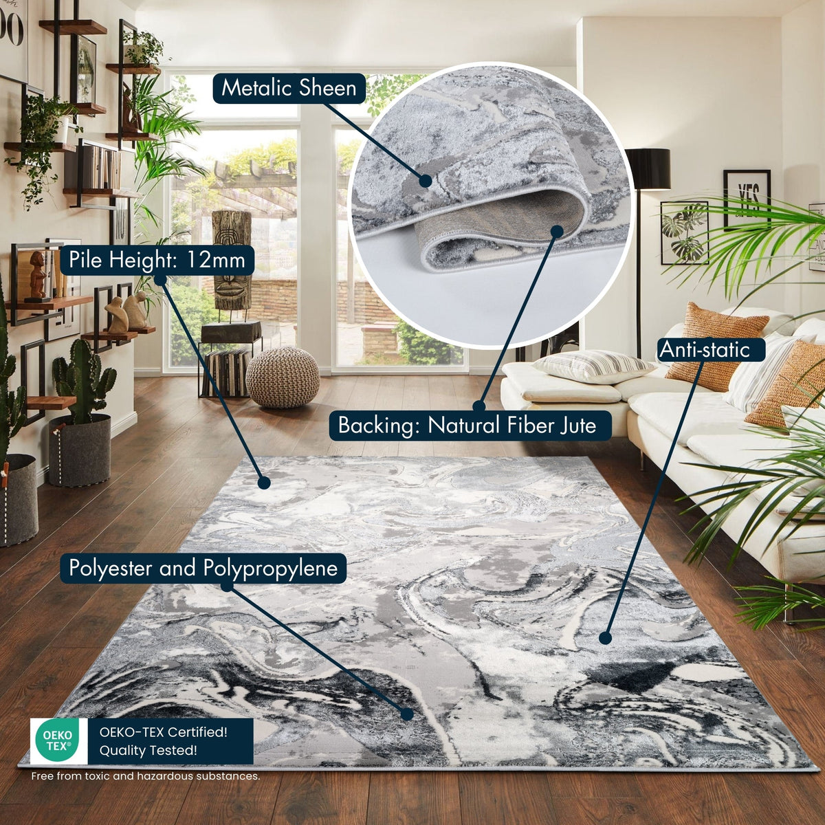 Emperor Metallic Abstract Rug - Solarius