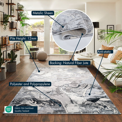 Emperor Metallic Abstract Rug - Solarius