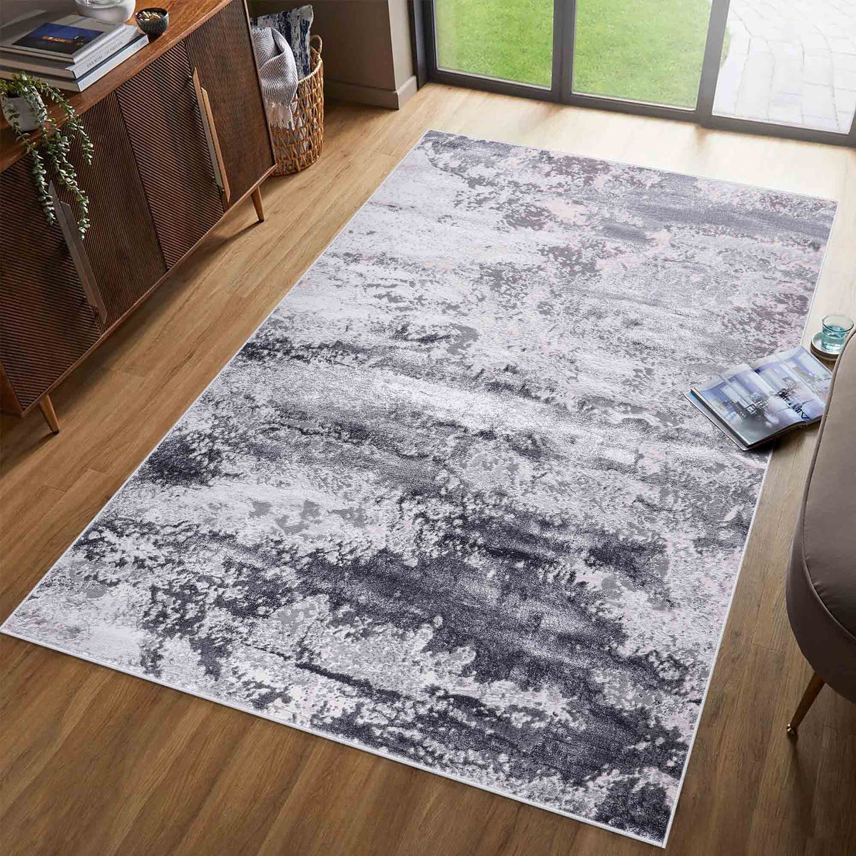 Emperor Metallic Abstract Rug - Onyx