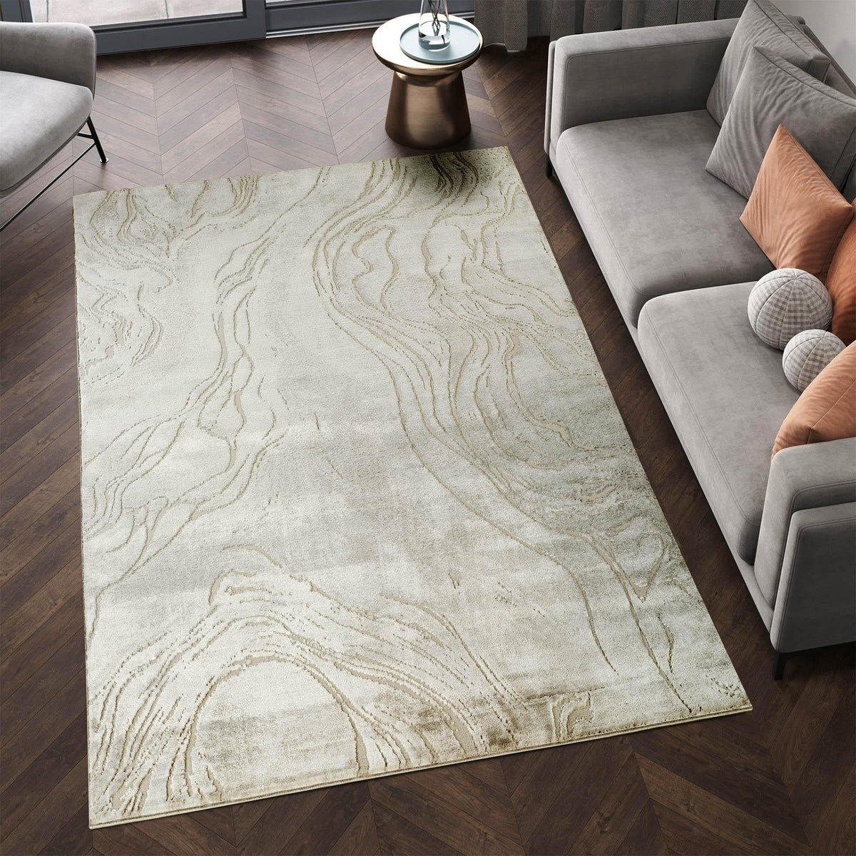 Novu Metallic Abstract Rug - Stream