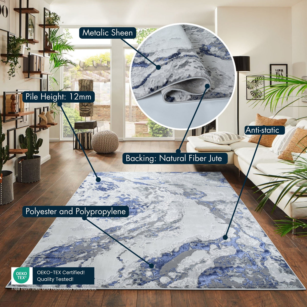 Emperor Metallic Abstract Rug - Picasso